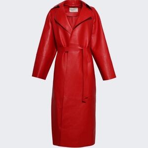 New Magda Butrym Red Leather Belted Long Coat